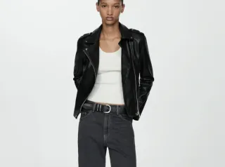 Cazadora Biker Efecto Piel Negra