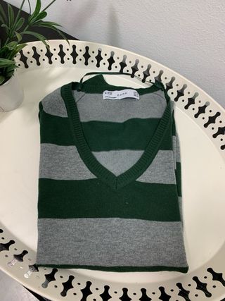 Jersey Zara Rayas Verde Gris Talla M