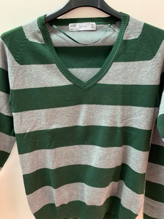 Jersey Zara Rayas Verde Gris Talla M