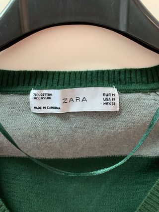Jersey Zara Rayas Verde Gris Talla M