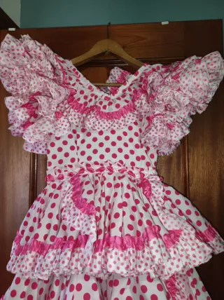Traje de flamenca niña lunares rosa