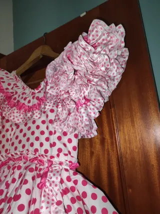 Traje de flamenca niña lunares rosa