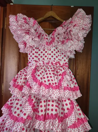 Traje de flamenca niña lunares rosa