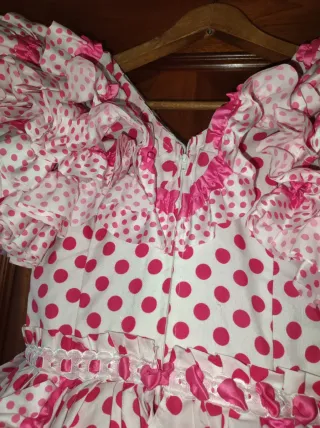 Traje de flamenca niña lunares rosa