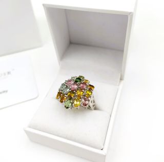 Anillo Plata Turmalinas Naturales Multicolor