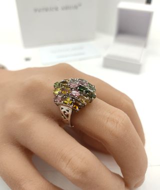 Anillo Plata Turmalinas Naturales Multicolor