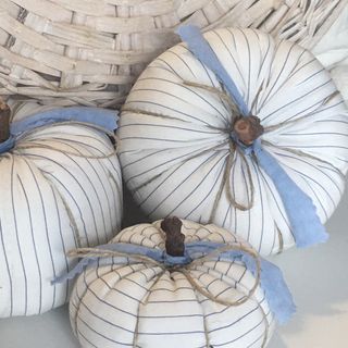 3 Calabazas de tela hechas a mano rayas azules