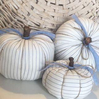 3 Calabazas de tela hechas a mano rayas azules