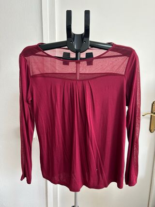 Camiseta manga larga granate mujer T. XL