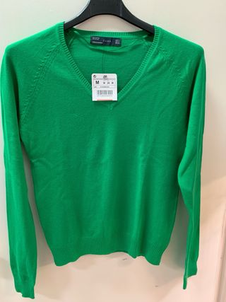Jersey Zara Verde Talla M Algodón