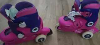 Patines en linea infantiles rosas y morados.
