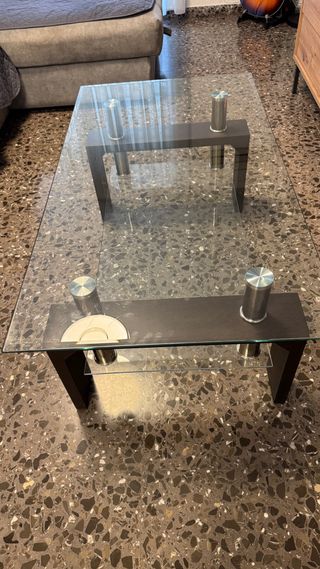 Mesa de centro cristal y madera