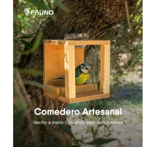 Comedero para pájaros de madera y plástico