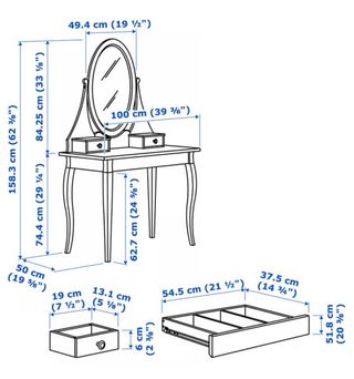 Tocador blanco con espejo y cajón