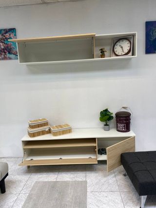 Armario 2 puertas madera y tela