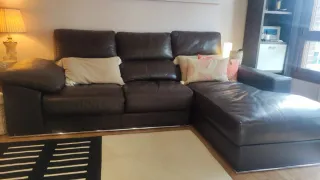 Sofá Chaiselongue Piel Marrón chocolate 255cm