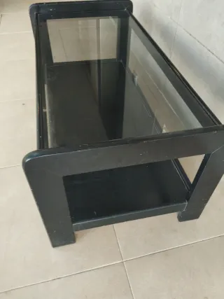 Mesa de salón/TV de madera y cristal