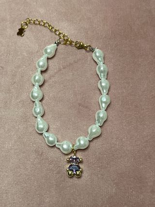 Collar perlas oso circonita dorado