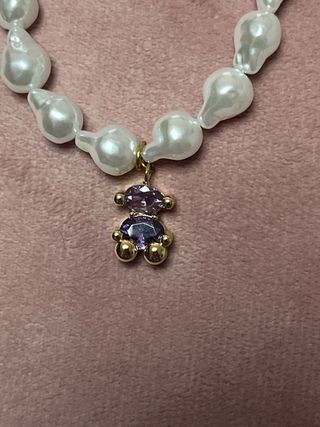 Collar perlas oso circonita dorado