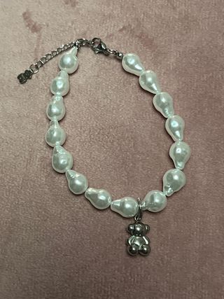 Pulsera perlas y oso acero inoxidable