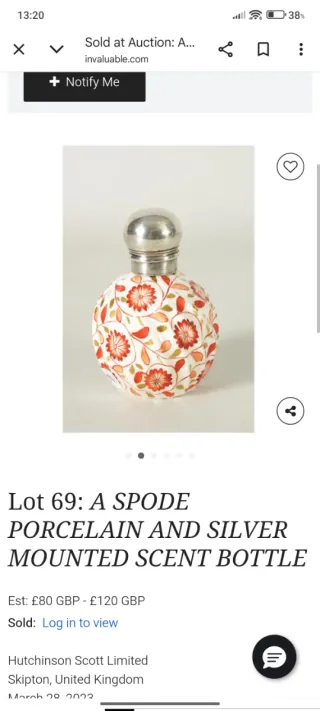 Perfumero S.XIX plata y porcelana inglés