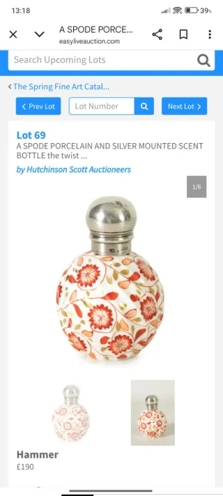 Perfumero S.XIX plata y porcelana inglés