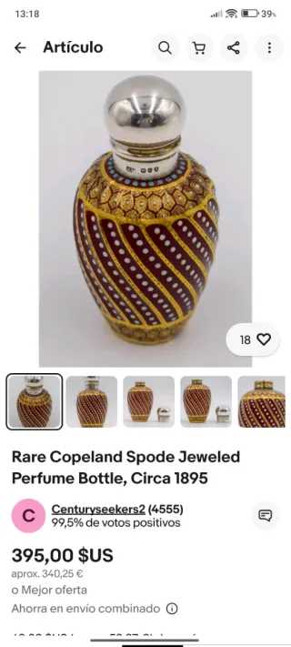 Perfumero S.XIX plata y porcelana inglés