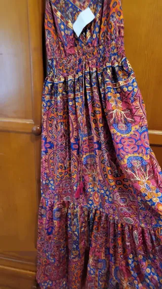 Vestido étnico, vestido beige  de punto