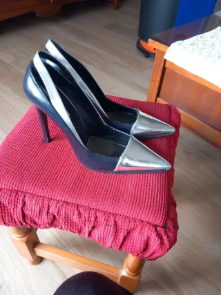 Zapatos Zara Talla 41 Negros y Plata