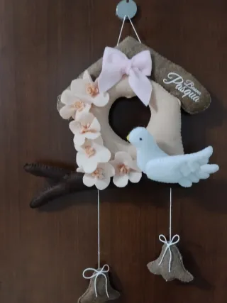 Casetta Pasquale in Stoffa con Uccellino