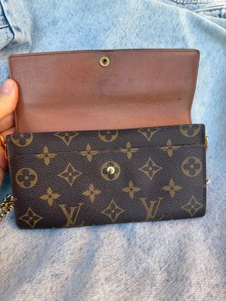 Louis Vuitton Cartera Cadena Marrón Dorada