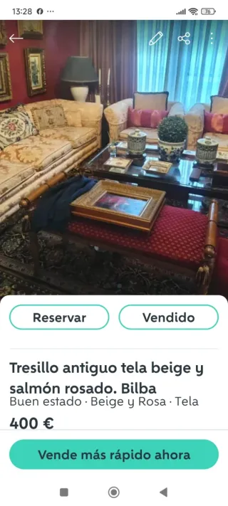 Tresillo antiguo tela salmón