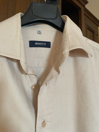 Camicia uomo BIGOTTI beige manica lunga cotone