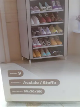 Scarpiera in tessuto beige e multicolor