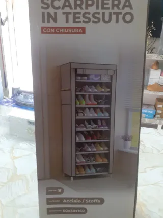 Scarpiera in tessuto beige e multicolor