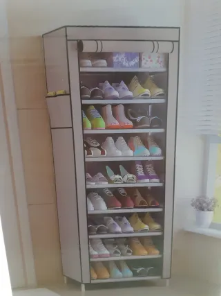 Scarpiera in tessuto beige e multicolor