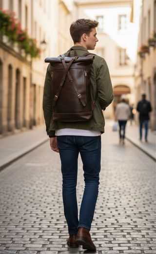 Mochila Piel Vintage Marrón Oscura