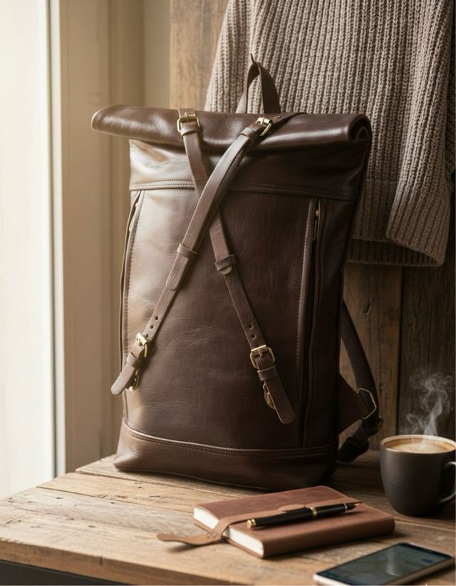 Mochila Piel Vintage Marrón Oscura