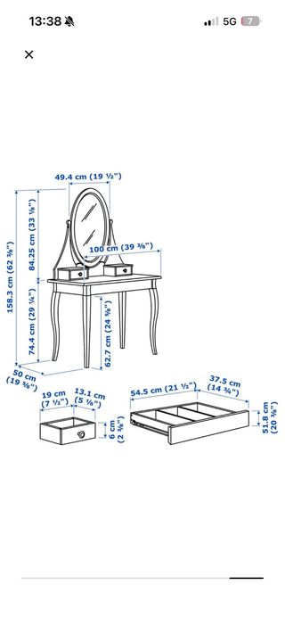 Tocador blanco Ikea HEMNES con espejo ovalado