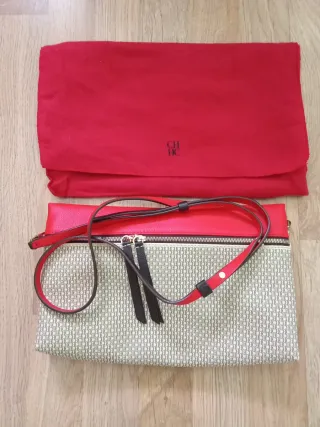 Bolso Carolina Herrera Beige y Rojo