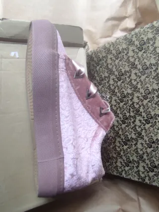 Sneakers donna velluto con lacci raso rosa 37/39