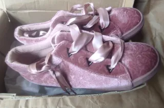Sneakers donna velluto con lacci raso rosa 37/39