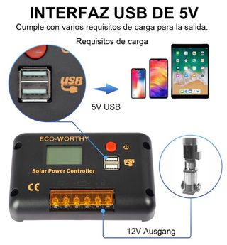 Controlador Solar 12/24V 30A PWM-LCD