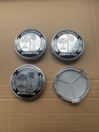 4 Tapabujes Mercedes AMG 75mm Plata Nuevo