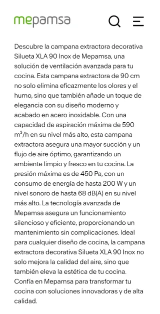 Campana extractora Mepansa Acero Inoxidable