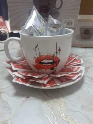Portacialde tazza ceramica decorata labbra
