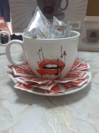 Portacialde tazza ceramica decorata labbra