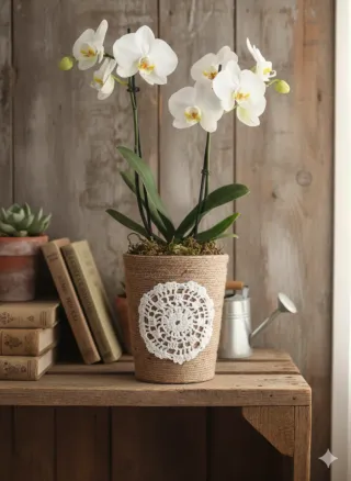 Vasetto per orchidee in terracotta rivestito a man