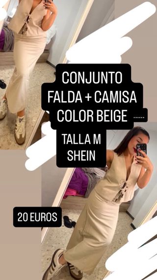 Conjunto Falda + Camisa SHEIN Beige Talla M