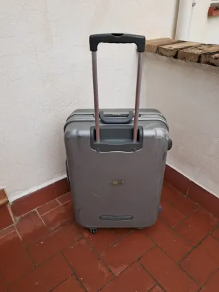 Maleta de viaje plateada con ruedas